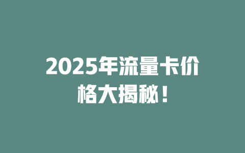 2025年流量卡价格大揭秘！
