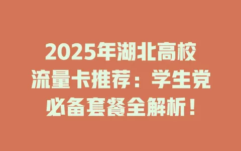 2025年湖北高校流量卡推荐：学生党必备套餐全解析！