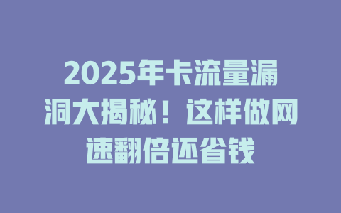 2025年卡流量漏洞大揭秘！这样做网速翻倍还省钱