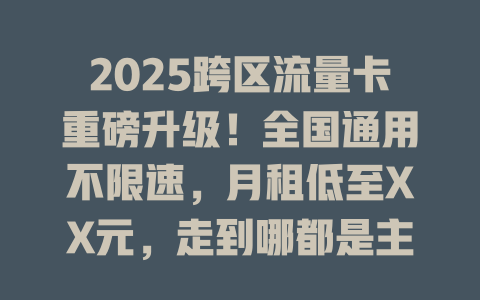 2025跨区流量卡重磅升级！全国通用不限速，月租低至XX元，走到哪都是主场！