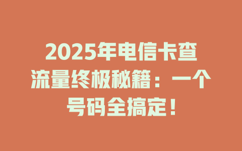 2025年电信卡查流量终极秘籍：一个号码全搞定！