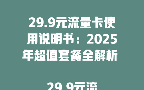 29.9元流量卡使用说明书：2025年超值套餐全解析  

29.9元流量卡使用说明书：新手必看操作指南  

2025年最新版！