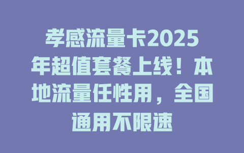 孝感流量卡2025年超值套餐上线！本地流量任性用，全国通用不限速