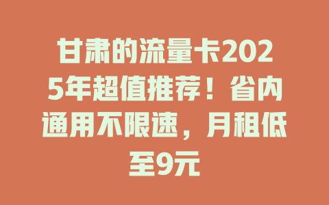 甘肃的流量卡2025年超值推荐！省内通用不限速，月租低至9元