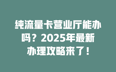 纯流量卡营业厅能办吗？2025年最新办理攻略来了！