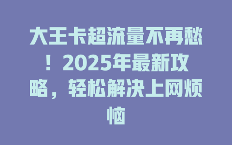 大王卡超流量不再愁！2025年最新攻略，轻松解决上网烦恼