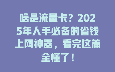 啥是流量卡？2025年人手必备的省钱上网神器，看完这篇全懂了！