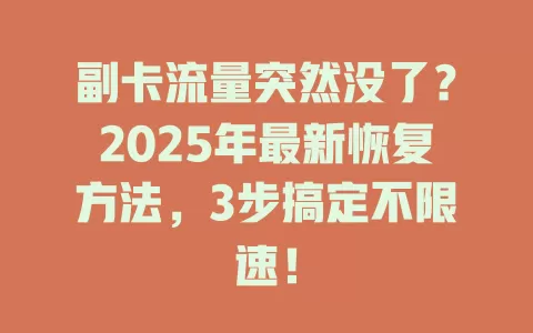 副卡流量突然没了？2025年最新恢复方法，3步搞定不限速！
