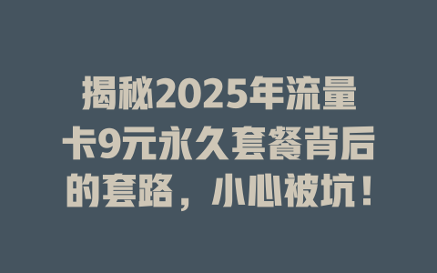 揭秘2025年流量卡9元永久套餐背后的套路，小心被坑！