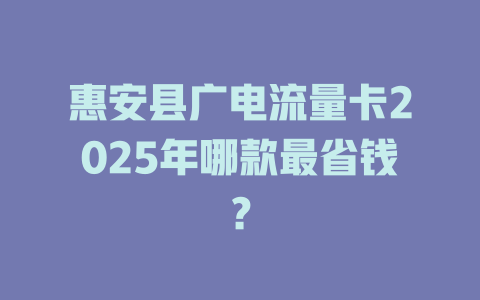 惠安县广电流量卡2025年哪款最省钱？
