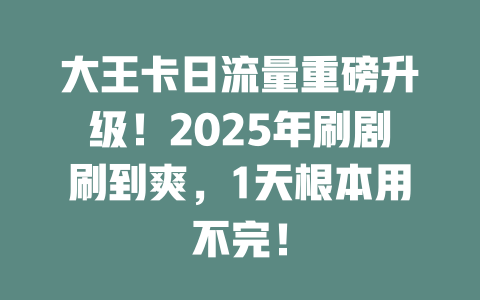 大王卡日流量重磅升级！2025年刷剧刷到爽，1天根本用不完！