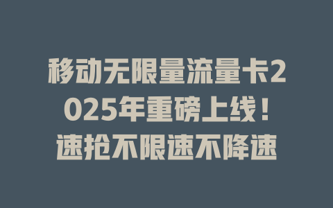 移动无限量流量卡2025年重磅上线！速抢不限速不降速