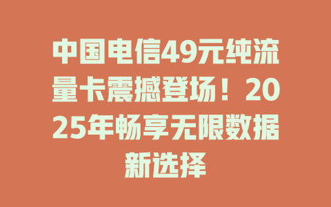 中国电信49元纯流量卡震撼登场！2025年畅享无限数据新选择
