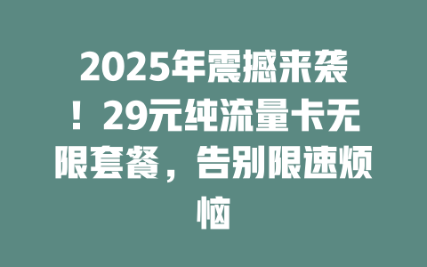 2025年震撼来袭！29元纯流量卡无限套餐，告别限速烦恼