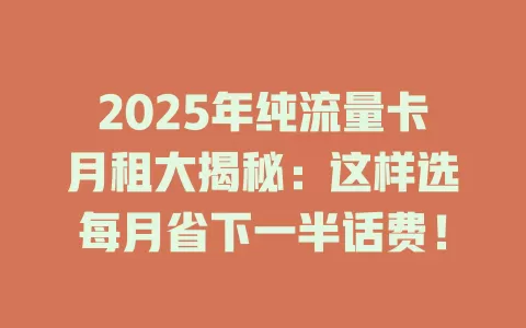 2025年纯流量卡月租大揭秘：这样选每月省下一半话费！