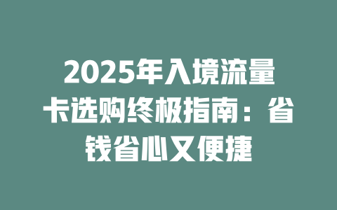 2025年入境流量卡选购终极指南：省钱省心又便捷