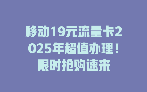 移动19元流量卡2025年超值办理！限时抢购速来
