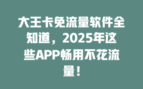 大王卡免流量软件全知道，2025年这些APP畅用不花流量！