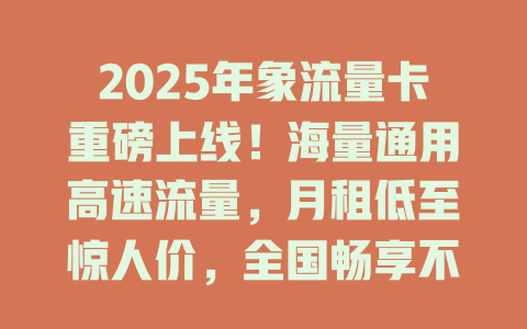 2025年象流量卡重磅上线！海量通用高速流量，月租低至惊人价，全国畅享不断网！