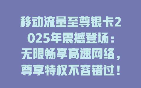 移动流量至尊银卡2025年震撼登场：无限畅享高速网络，尊享特权不容错过！