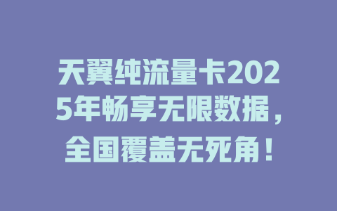 天翼纯流量卡2025年畅享无限数据，全国覆盖无死角！