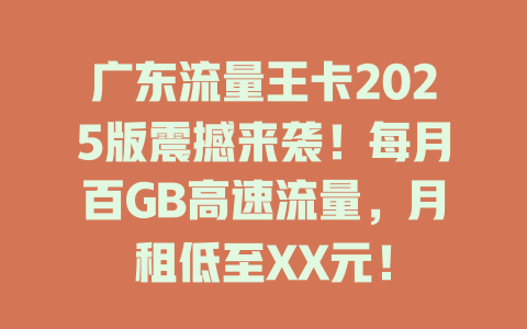广东流量王卡2025版震撼来袭！每月百GB高速流量，月租低至XX元！