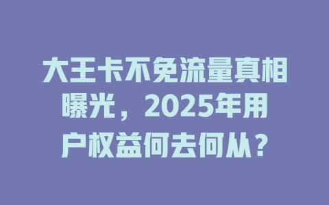 大王卡不免流量真相曝光，2025年用户权益何去何从？