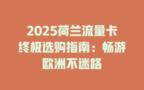 2025荷兰流量卡终极选购指南：畅游欧洲不迷路