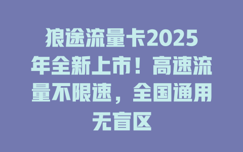 狼途流量卡2025年全新上市！高速流量不限速，全国通用无盲区
