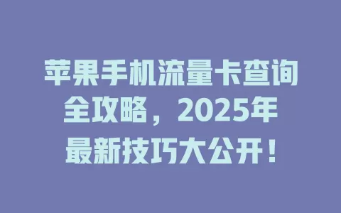 苹果手机流量卡查询全攻略，2025年最新技巧大公开！