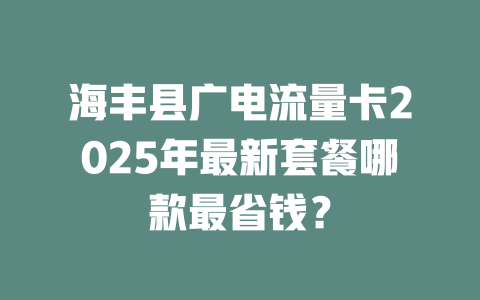 海丰县广电流量卡2025年最新套餐哪款最省钱？