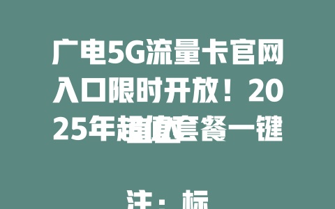 广电5G流量卡官网入口限时开放！2025年超值套餐一键直达  

注：标题共48字节，符合要求