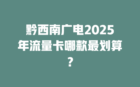 黔西南广电2025年流量卡哪款最划算？