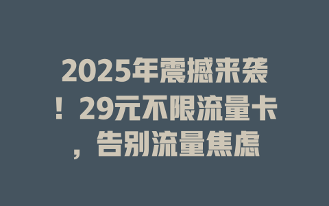 2025年震撼来袭！29元不限流量卡，告别流量焦虑