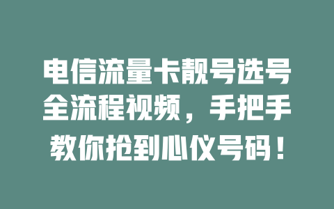 电信流量卡靓号选号全流程视频，手把手教你抢到心仪号码！