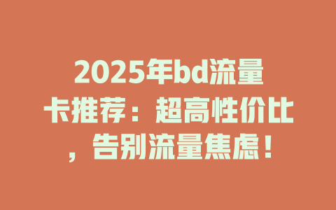 2025年bd流量卡推荐：超高性价比，告别流量焦虑！
