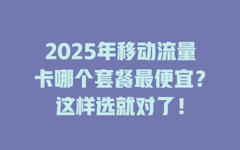 2025年移动流量卡哪个套餐最便宜？这样选就对了！
