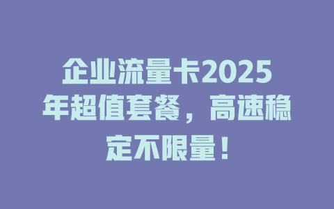 企业流量卡2025年超值套餐，高速稳定不限量！