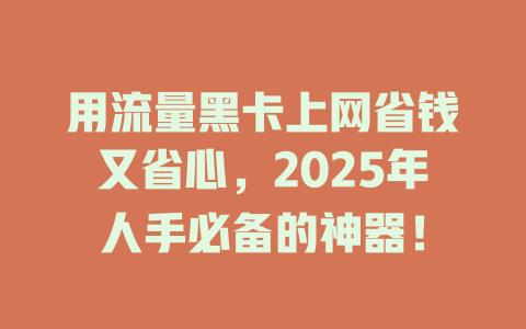 用流量黑卡上网省钱又省心，2025年人手必备的神器！