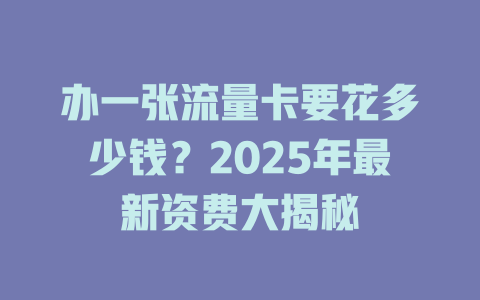 办一张流量卡要花多少钱？2025年最新资费大揭秘