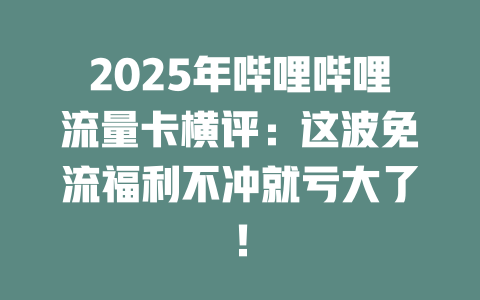 2025年哔哩哔哩流量卡横评：这波免流福利不冲就亏大了！