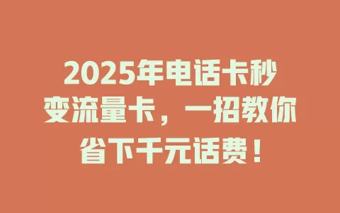 2025年电话卡秒变流量卡，一招教你省下千元话费！