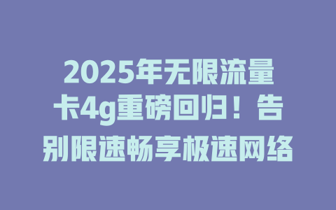 2025年无限流量卡4g重磅回归！告别限速畅享极速网络