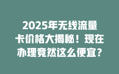 2025年无线流量卡价格大揭秘！现在办理竟然这么便宜？