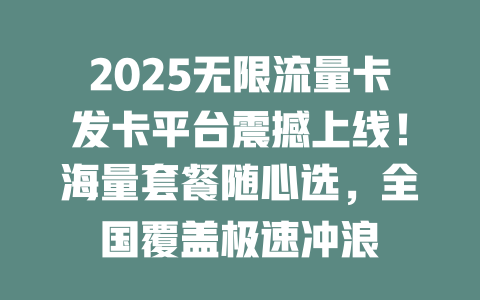 2025无限流量卡发卡平台震撼上线！海量套餐随心选，全国覆盖极速冲浪