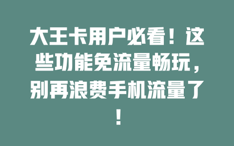 大王卡用户必看！这些功能免流量畅玩，别再浪费手机流量了！