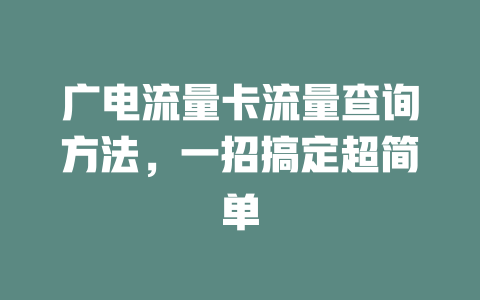 广电流量卡流量查询方法，一招搞定超简单