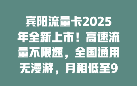宾阳流量卡2025年全新上市！高速流量不限速，全国通用无漫游，月租低至9元！