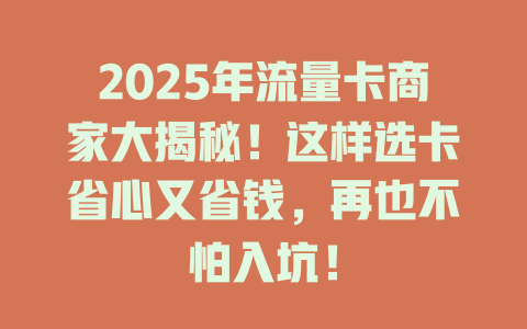 2025年流量卡商家大揭秘！这样选卡省心又省钱，再也不怕入坑！