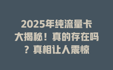 2025年纯流量卡大揭秘！真的存在吗？真相让人震惊